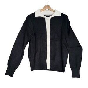 NEW Womens Cardigan Sweater Sz S Black White Preppy Winter Holiday Gift Sweater
